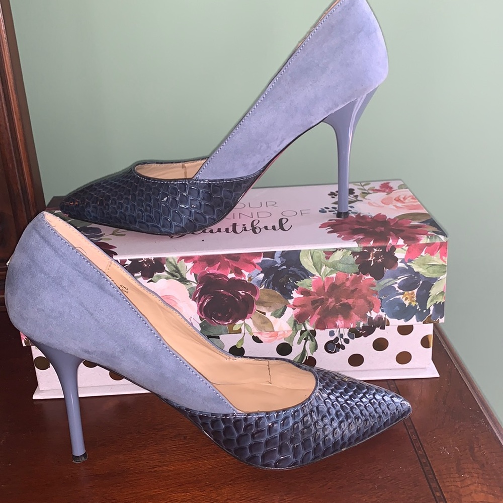 Signature by Shoedazzle, Blue Suede and Crocodile